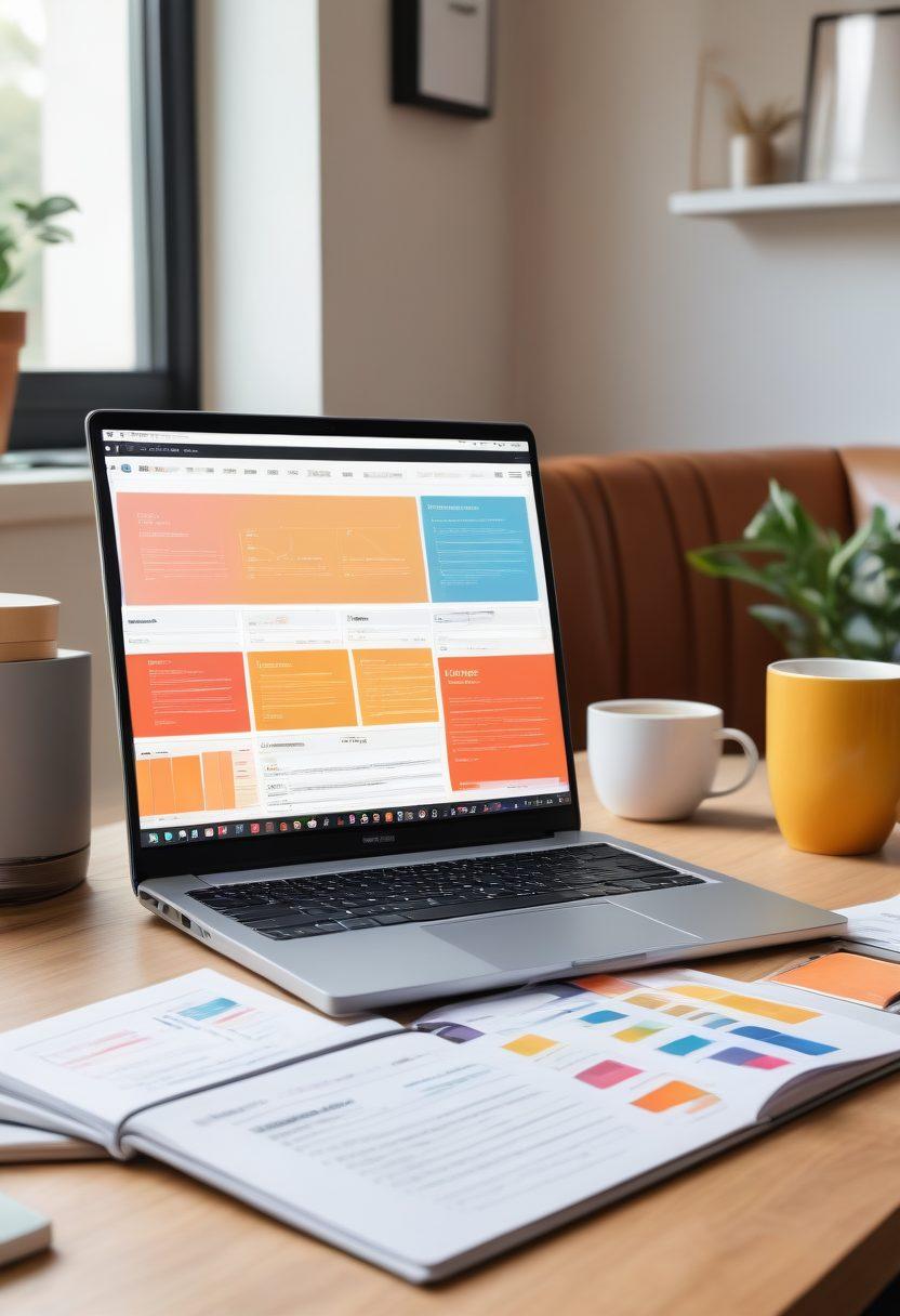 A modern, sleek laptop open to a vibrant blog interface showcasing adult content trends, surrounded by notepads and coffee cups. Include subtle hints of digital aesthetics like data charts and growing statistics in the background, emphasizing the analysis of trends. Use warm, inviting colors to convey comfort in discussing adult topics. artistic, minimalistic design. vibrant colors.